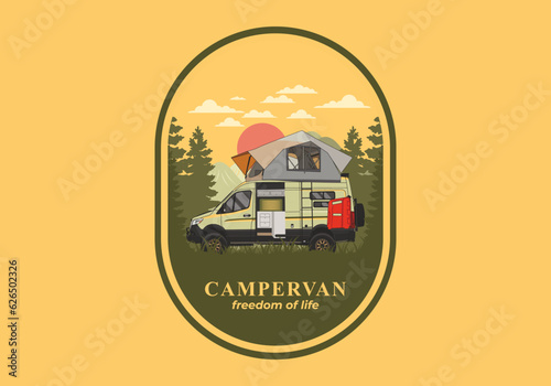 Large van with roof tent illustration design