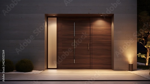 What better way to enter your perfect home than through a modern simple wooden door. Generative AI Technology 