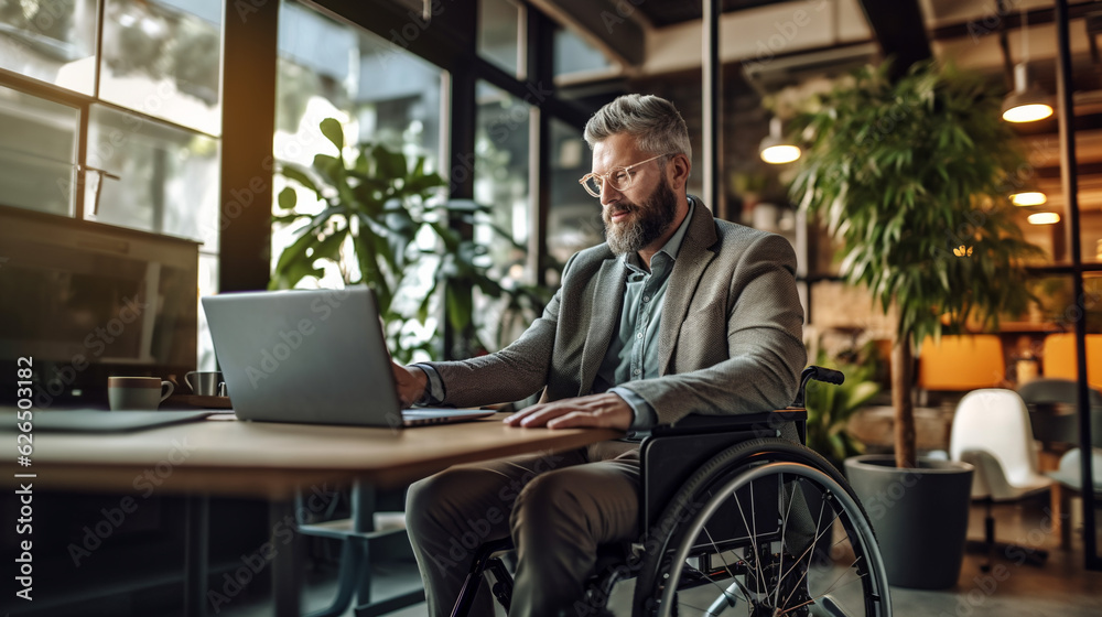 Man on the wheelchair. Generative Ai
