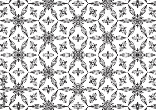 Pattern Floral and Geometric Elements. Seamless Floral Ethnic Pattern. Arabic Indian Motifs Abstract Floral Ornament Thin Line. Vector Wallpaper Background Fabric Paper  Black and White Graphic Design