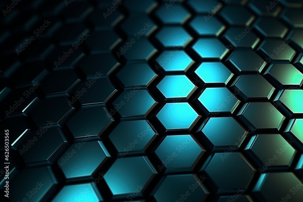 Abstract blue-green hexagon background with dramatic lighting