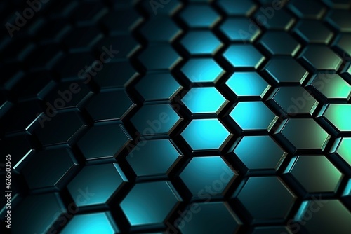 Abstract blue-green hexagon background with dramatic lighting