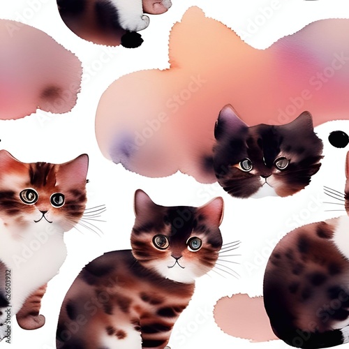 cat watercolor seamless background  Collage contemporary  shapes seamless pattern set design for paper, cover, fabric, interior decorgenerative ai illustration art photo