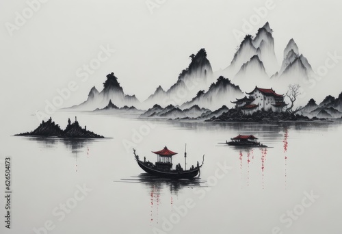 muted Chinese ink painting scroll, AI generated