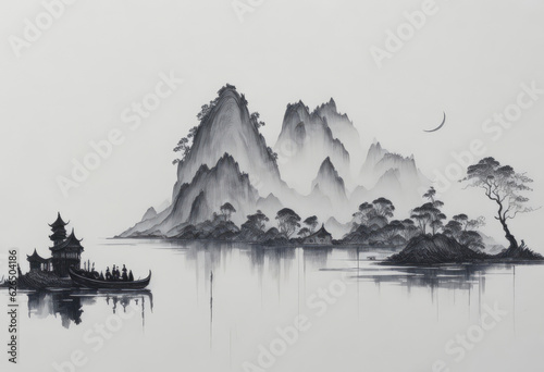 muted Chinese ink painting scroll, AI generated