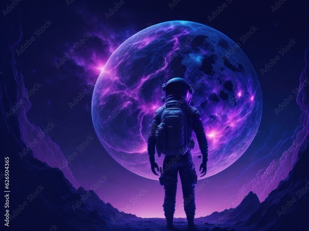 Sky like nebula night with an astronaut, Ai generated Sky like nebula night with an astronaut, Ai generated