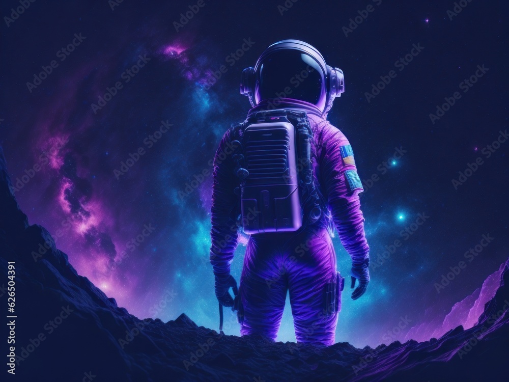 Fototapeta premium Sky like nebula night with an astronaut, Ai generated