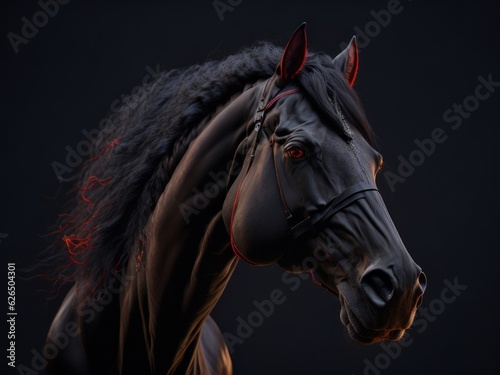 Portrait of black horse with red eyes  AI generated