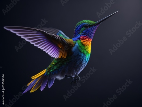 Rainbow colorful fairy hummingbird (Colibri), AI generated