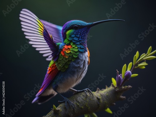 Rainbow colorful fairy hummingbird (Colibri), AI generated