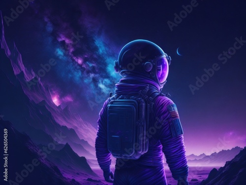 Sky like nebula night with an astronaut, Ai generated