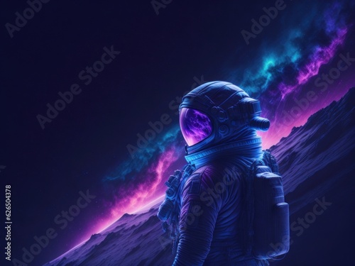 Sky like nebula night with an astronaut, Ai generated