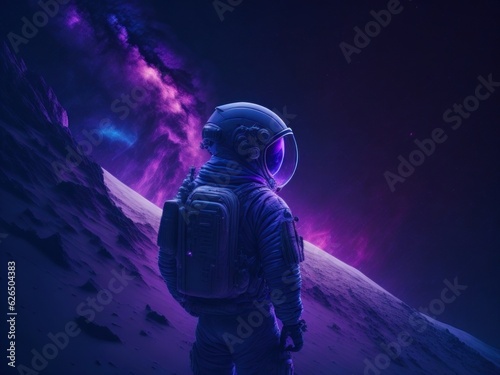 Sky like nebula night with an astronaut, Ai generated