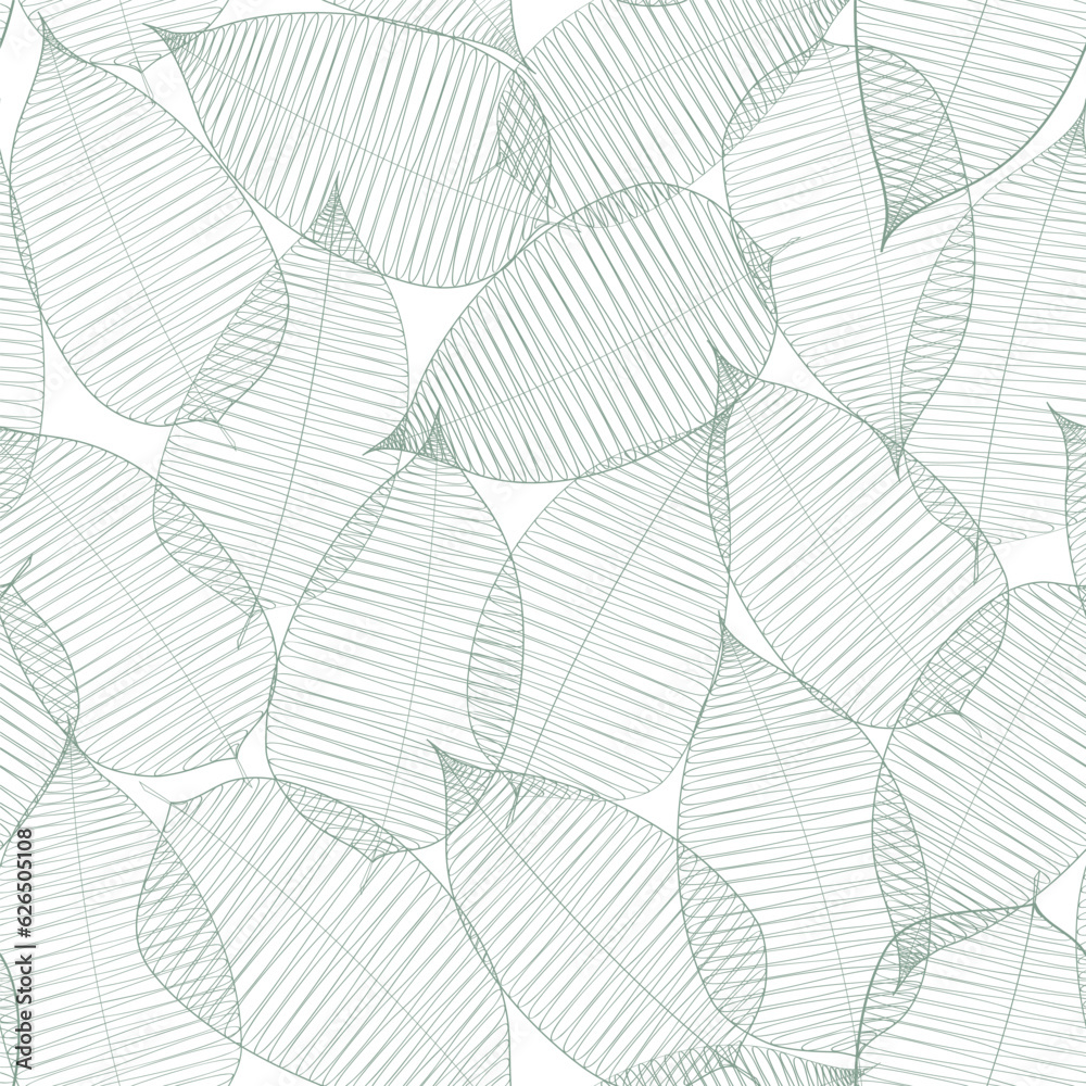 Seamless floral abstract background with leaves drawn by thin lines. Grey background with white leaves, monochrome.Vector floral pattern Seamless floral abstract background with leaves drawn by thin lines. Grey background with white leaves, monochrome.Vector floral pattern