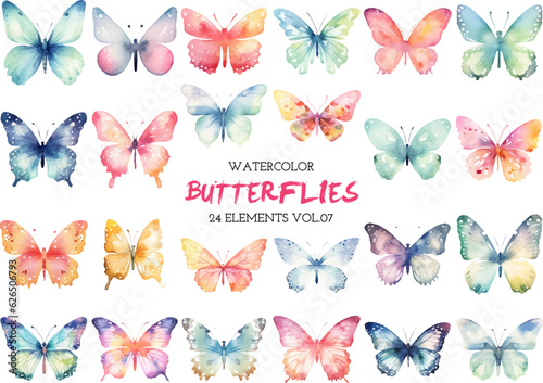 Vector watercolor painted butterflies clipart. Hand drawn design elements isolated on white background. © vasabii