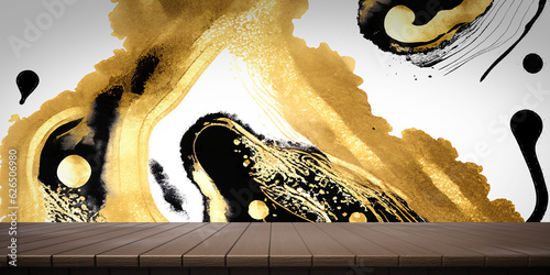 Colorful wooden platform background: alcohol ink art.