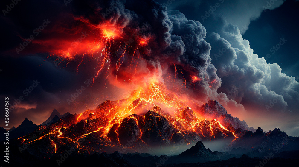 dramatic volcanic eruption. High quality illustration