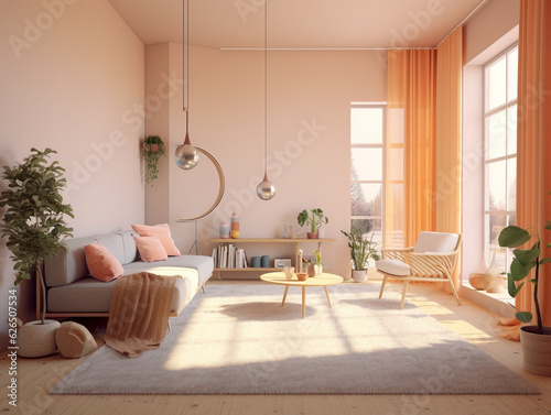 Small modern living room in pastel color