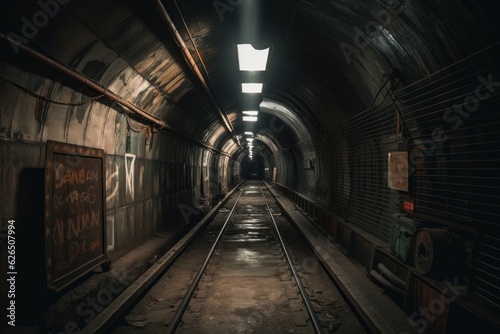 Industrial narrow subway. Generate Ai