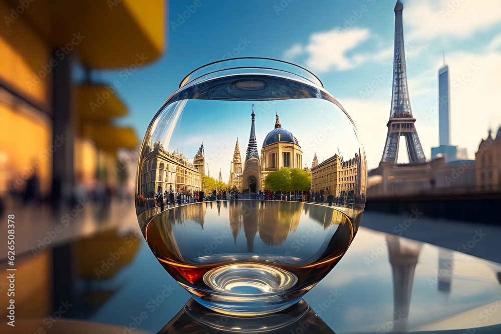 Hyper realistic modern world in a glass the most iconic tourist place Generated by AI 