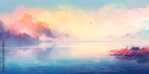 background with a blend of warm and cool tones, representing the balance of nature's elements in a peaceful landscape.