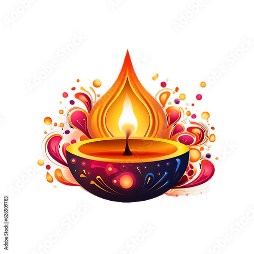 Happy Diwali, Diya lamp, Transparent backgroumd, PNG, Generative ai	