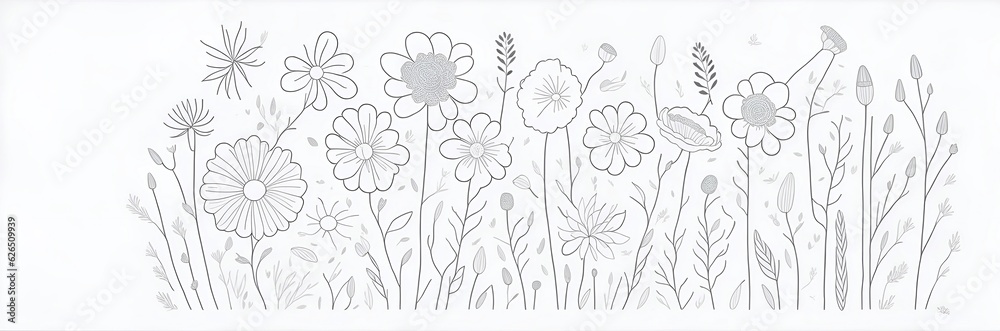 Spring flowers cartoon. AI generated illustration