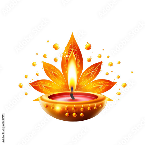 Happy Diwali, Diya lamp, Transparent backgroumd, PNG, Generative ai	 photo