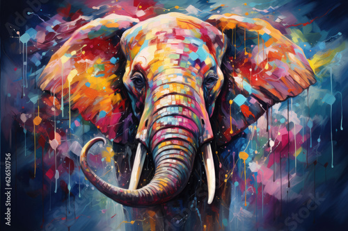 Magnificent colored elephant. Generated Ai