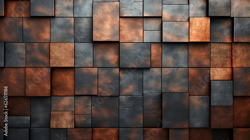 metal wall consisting of thick metal blocks. Rustic metal abstract background. Generative AI