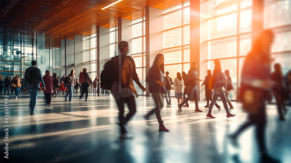 A bustling university or college environment where students are seen walking to their classes. Generative AI