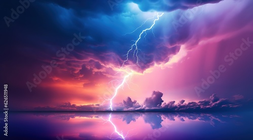 lightning storm at night. Generative AI.