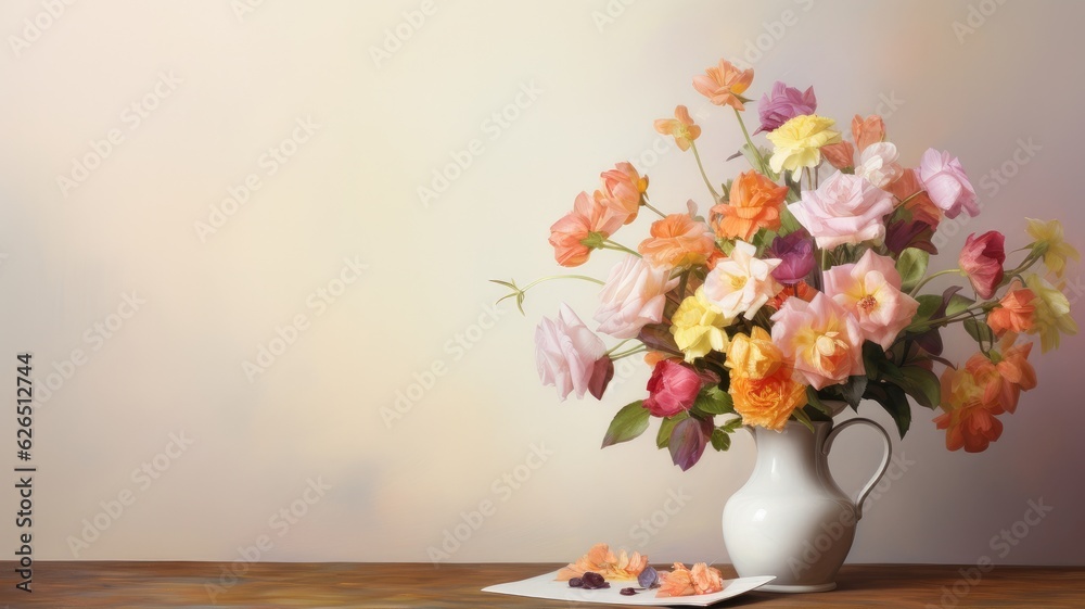 A bouquet of beautiful flowers in a vase on the table