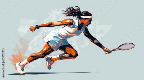 Illustration of a woman playing tennis, stylized image, dynamic pose