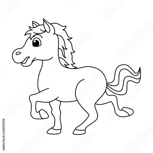 Funny horse cartoon vector coloring page