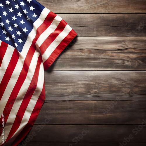 United States Flag On Wooden Background