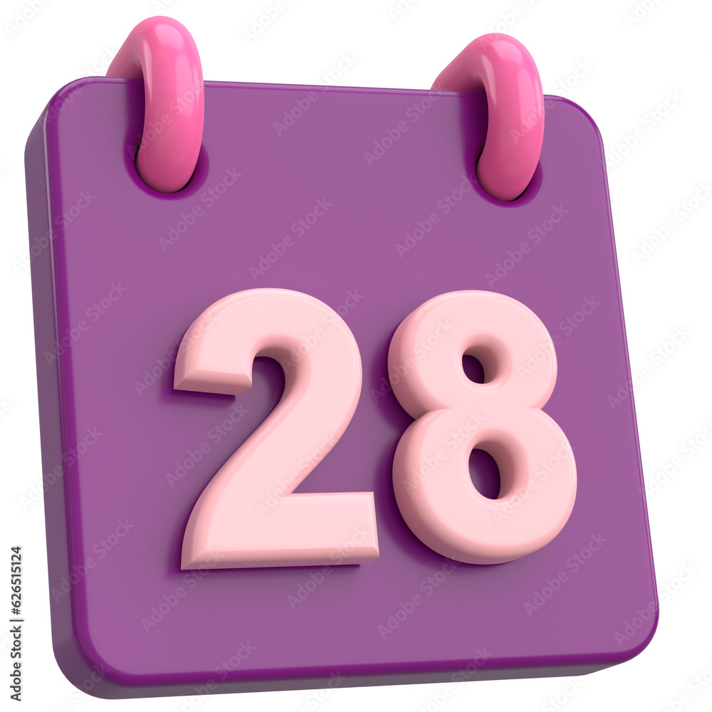 28th. Twenty-eighth day of month. Calendar. 3D illustration. 28th. Twenty-eighth day of month. Calendar. 3D illustration.