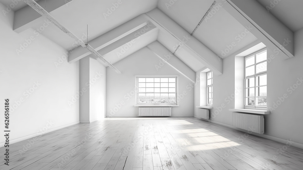 white loft-style room. . empty space new empty attic apartment. white loft-style room. . empty space new empty attic apartment.