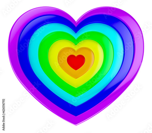 3d visualization of rainbow heart isolated on transparent background