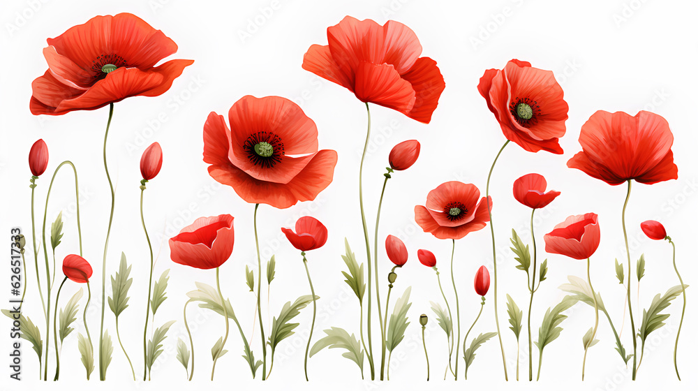 red poppy flowers isolated on white background. red poppy flowers isolated on white background.
