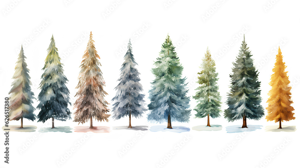 christmas trees watercolor illustration