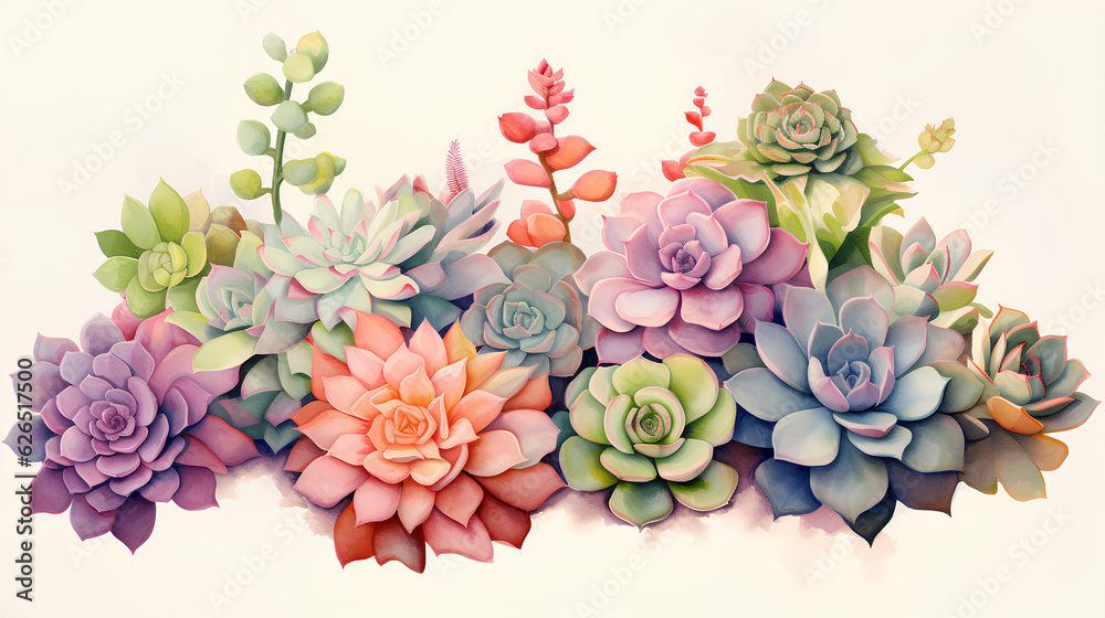 set of watercolor succulents on white background, botanical illustration set of watercolor succulents on white background, botanical illustration