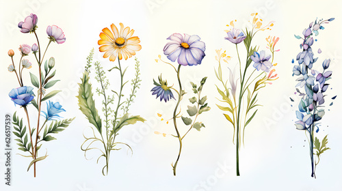 set watercolor flowers  hand drawing  botanical illustration