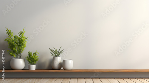 Minimalist Interior with Plants on Wooden Shelf