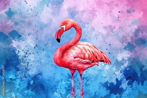 flamingo watercolor background © Omkar