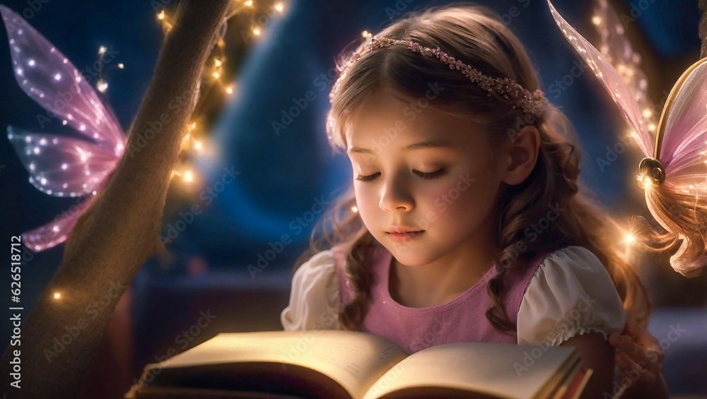 girl reading a magical book girl reading a magical book