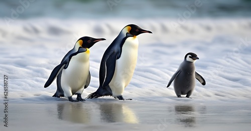 Parent and baby penguin. Parents love  bond and parenting concept.