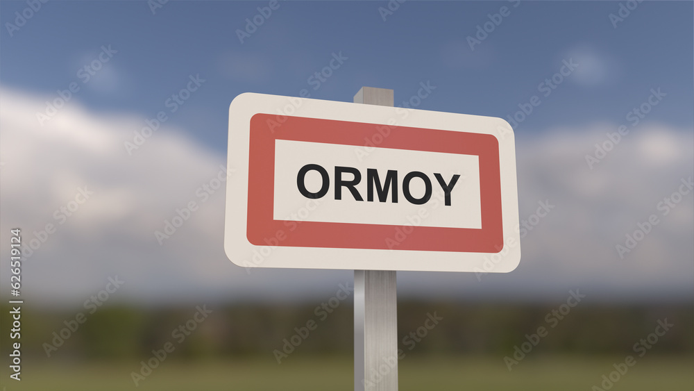 A sign at Ormoy town entrance, sign of the city of Ormoy. Entrance to the town of Essonne. A sign at Ormoy town entrance, sign of the city of Ormoy. Entrance to the town of Essonne.