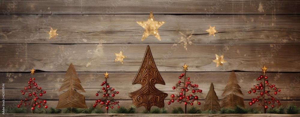 Beautiful decoration for Christmas on a wooden background. Generative AI