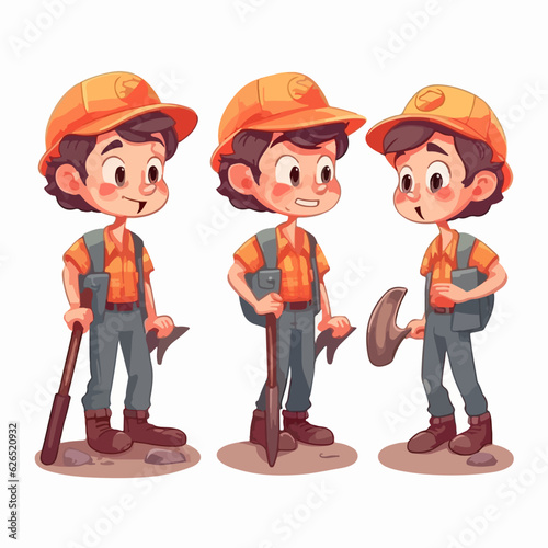 Archaeologist boy with inquisitive attire, vector pose, curious kid, cartoon style.